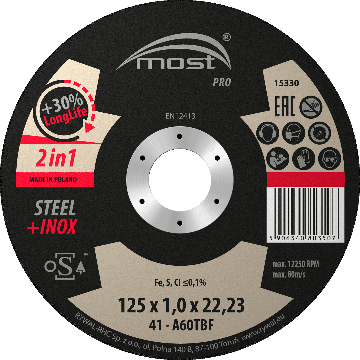 Doorslijpschijf staal+ inox PRO 115 mm. MOST