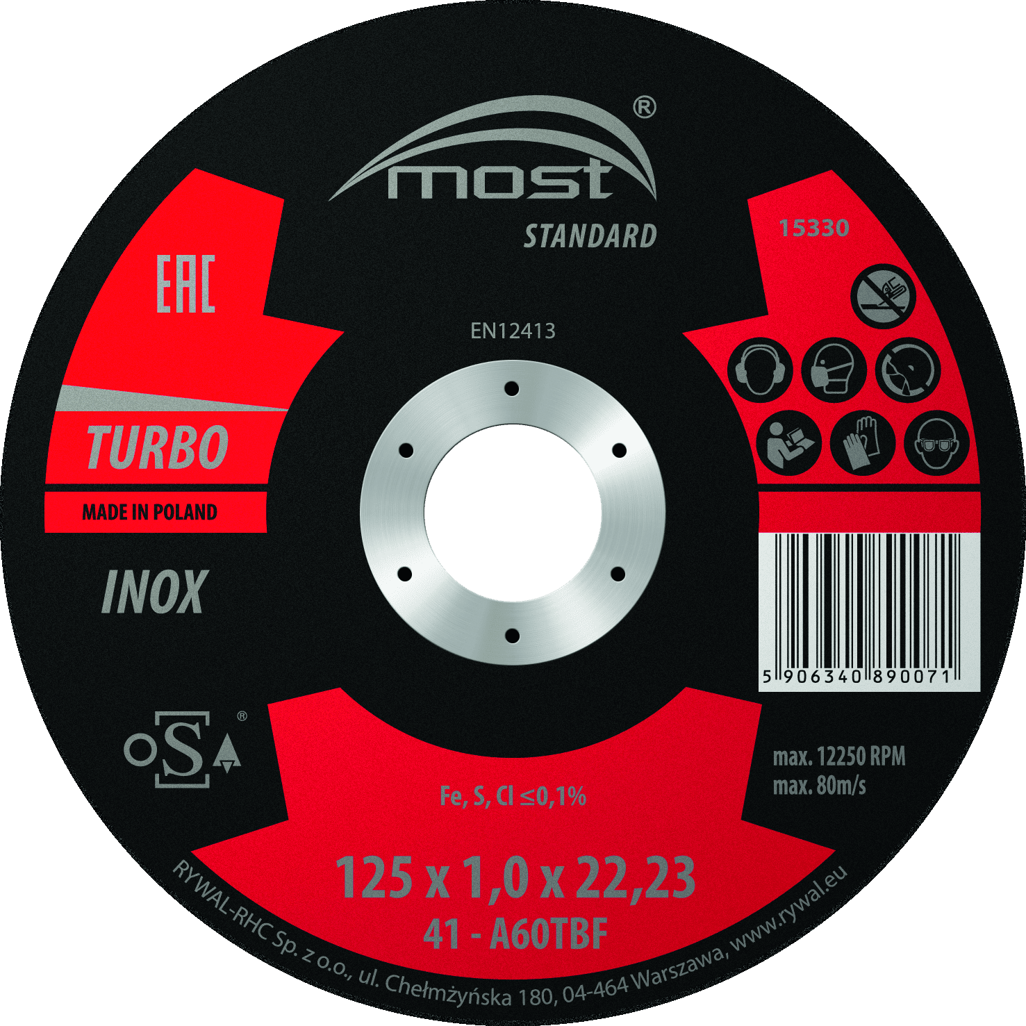 Afbraamschijf Inox standaard 230 mm. MOST