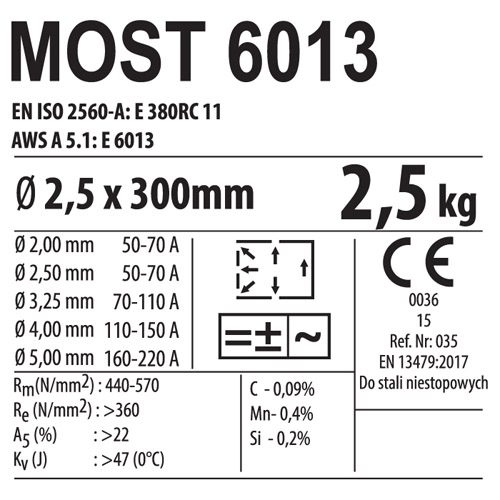 Elektrode 6013 2,5 x 300 mm MOST - Afbeelding 2